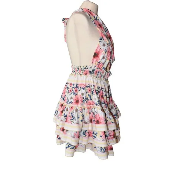 Agua Bendita Maona Ross Floral Mini Dress Size S Handmade Ruffle Cutout Tiered - Picture 6 of 7